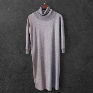 Max Mara Women’s High Collar Long Sleeve Dress Gray Sz14 Virgin Wool Jersey Knit